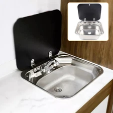 Stainless Steel Sink Hand Wash Basin w/ Faucet & Lid For RV Caravan Boat Camper
