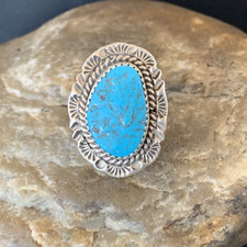 Blue Kingman Turquoise Navajo Sterling Silver Ring Size 7 12958