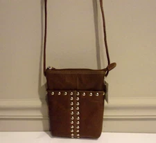 NWT ili, NY Toffee Genuine Leather Nail Head Trim,Spirit of the Red Horse CB Bag