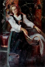 Young Lady with Laundry Basket, Quality Hand Painted Oil Painting 24x36in