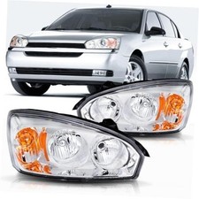 Headlight Assembly Chrome Amber Compatible with 2004-2007 Malibu Headlights