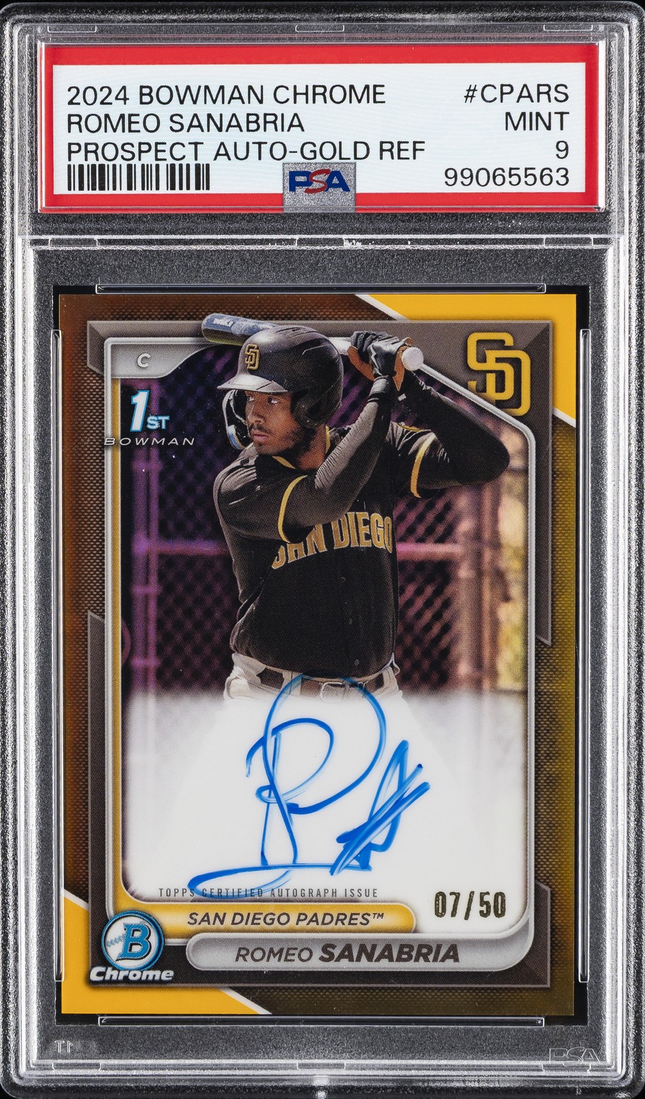 2024 BOWMAN CHROME PROSPECT AUTO GOLD REFRACTOR #CPARS ROMEO SANABRIA 7/50 PSA 9
