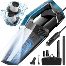 Portable Car Vacuum Cleaner with 16.4FT Cord, LED Light & Attachments