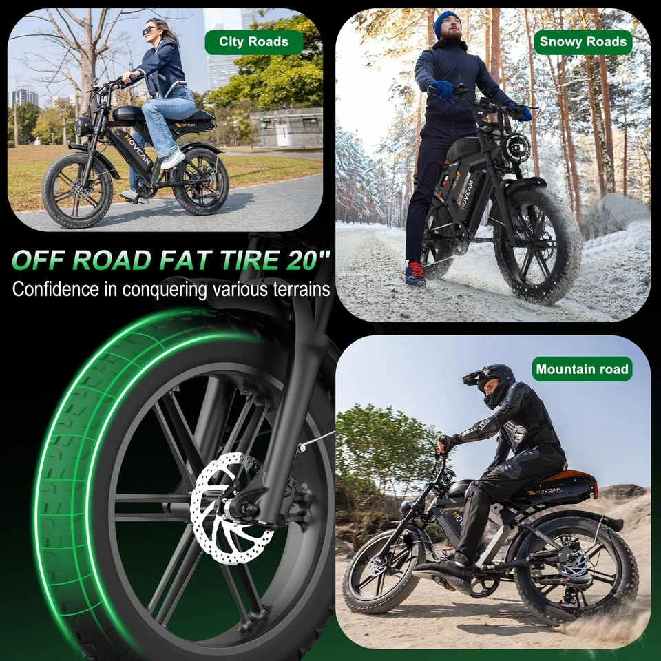 Movcan Mountain Ebike Adults 20" Fat Tire Electric Bike 32mph 1500W 48V 31.2Ah - Image 3 of 4