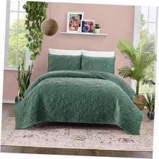 Secret Garden 3-Piece Ultra Soft Green Velvet Quilt Set King Emerald Green