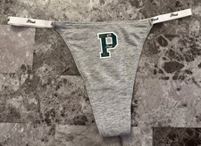 VICTORIA'S SECRET PINK GRAY FOOTBALL STAR LOGO SIDE STRAP HIGH LEG THONG PANTIES