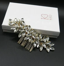 Beautiful Stylish Chic Rhinestone Crystals Gold Hair Comb