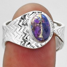 Adjustable - Copper Purple Turquoise 925 Sterling Silver Ring s.7 Jewelry R-1381