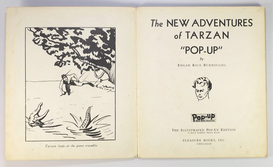 1935 Новые приключения Тарзана винтажная всплывающая книга с 3 всплывающими картинками - Изображение 4 из 4
