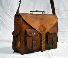 Men's Rare Goat Leather Vintage Laptop Messenger Handmade Briefcase Bag Satchel