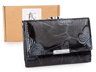 JENNIFER JONES Damen Geldbörse Lackleder RFID Schmetterling Portemonnaie Bügelverschluss