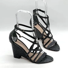 10 CROSBY DEREK LAM Zanzibar Wedge Heeled Sandal Womens 8.5 Gray Python Snake
