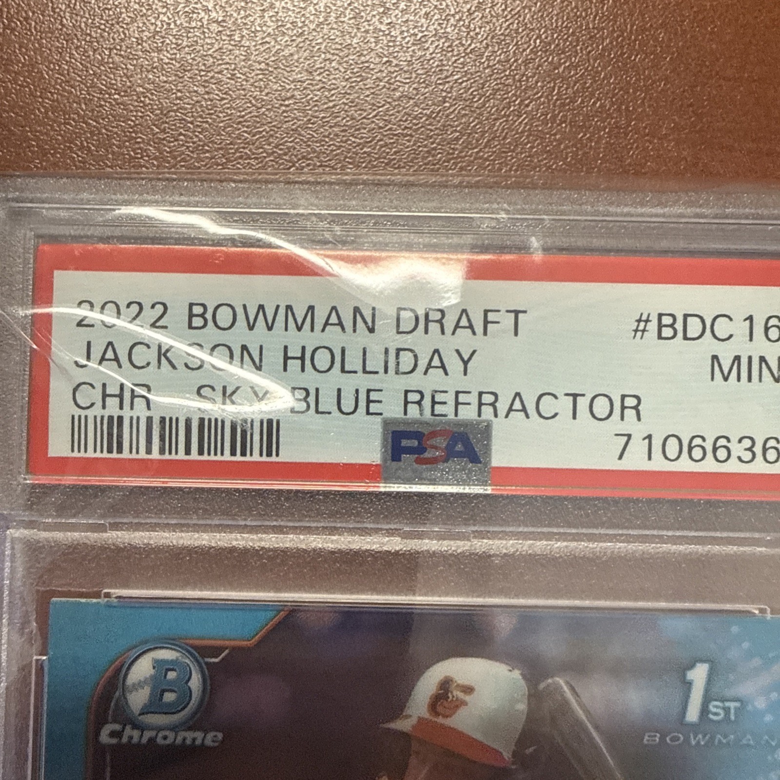 2022 Jackson Holliday 1st Bowman Draft Chrome Sky Blue Refractor Orioles PSA 9 view 2