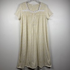 Laura Ashley Nightgown SZ L Yellow Ditsy Floral Lace Trim Midi Soft Cottagecore