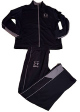 EXCELLENT CONDITION Men UA Performance Set of Pants Jacket Black w/Gray Lg