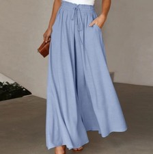 Summer Ladies Casual Pants Palazzo Dress Pants Trousers Dressy Wide Leg Pants UK