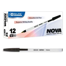 BAZIC Nova Black Color Stick Pen (12/Box)