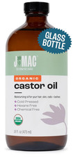 Organic Castor Oil Cold Pressed in Amber Glass Bottle 16 Oz USDA Certified, He