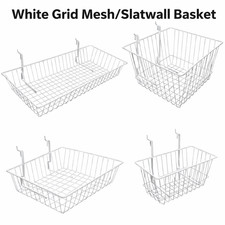 White Grid Mesh/Slatwall Basket Retail Shop Heavy Duty Display Storage Basket