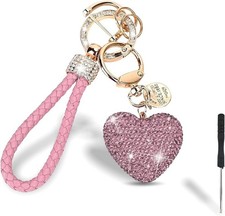 Sparkly Car Key Chain, Rhinestones Heart Shape Key Fob Holder for Color: Pink