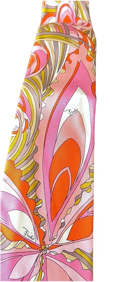 Corbata de seda vintage Emilio Pucci Firenze acuarela rosa mariposa naranja verde Foto 4 de 4