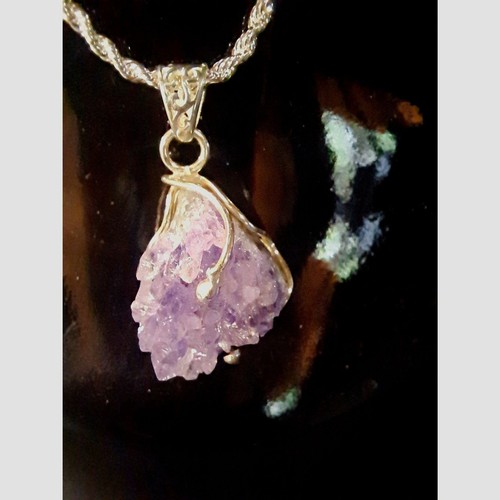 Artisan Crafted rough cut Amethyst Solitaire Pendant Sterling Silver 51.75 ctw - Picture 8 of 9