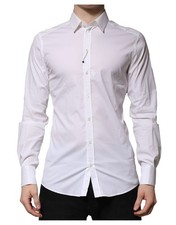 Dolce & Gabbana White Cotton GOLD Long Sleeves Formal Men's Shirt Authentic