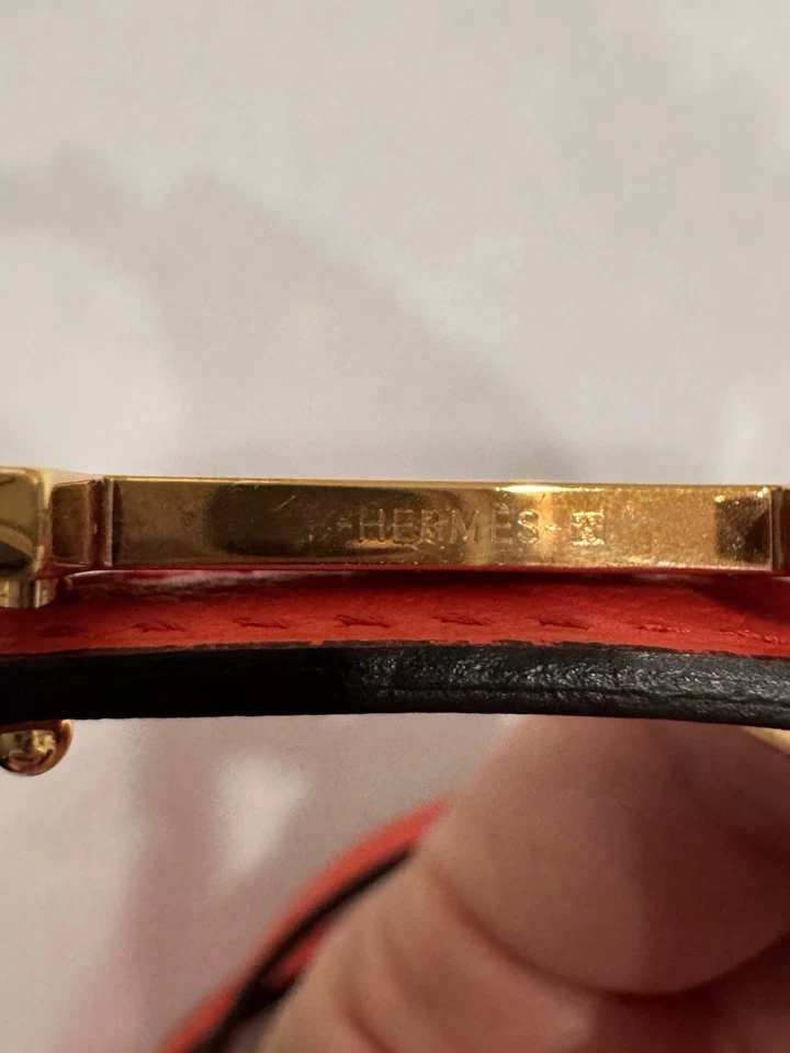 Cinturón Hermes Rojo y Naranja Ajustado Cuero Epsom Hebilla Dorada Foto 2 de 4