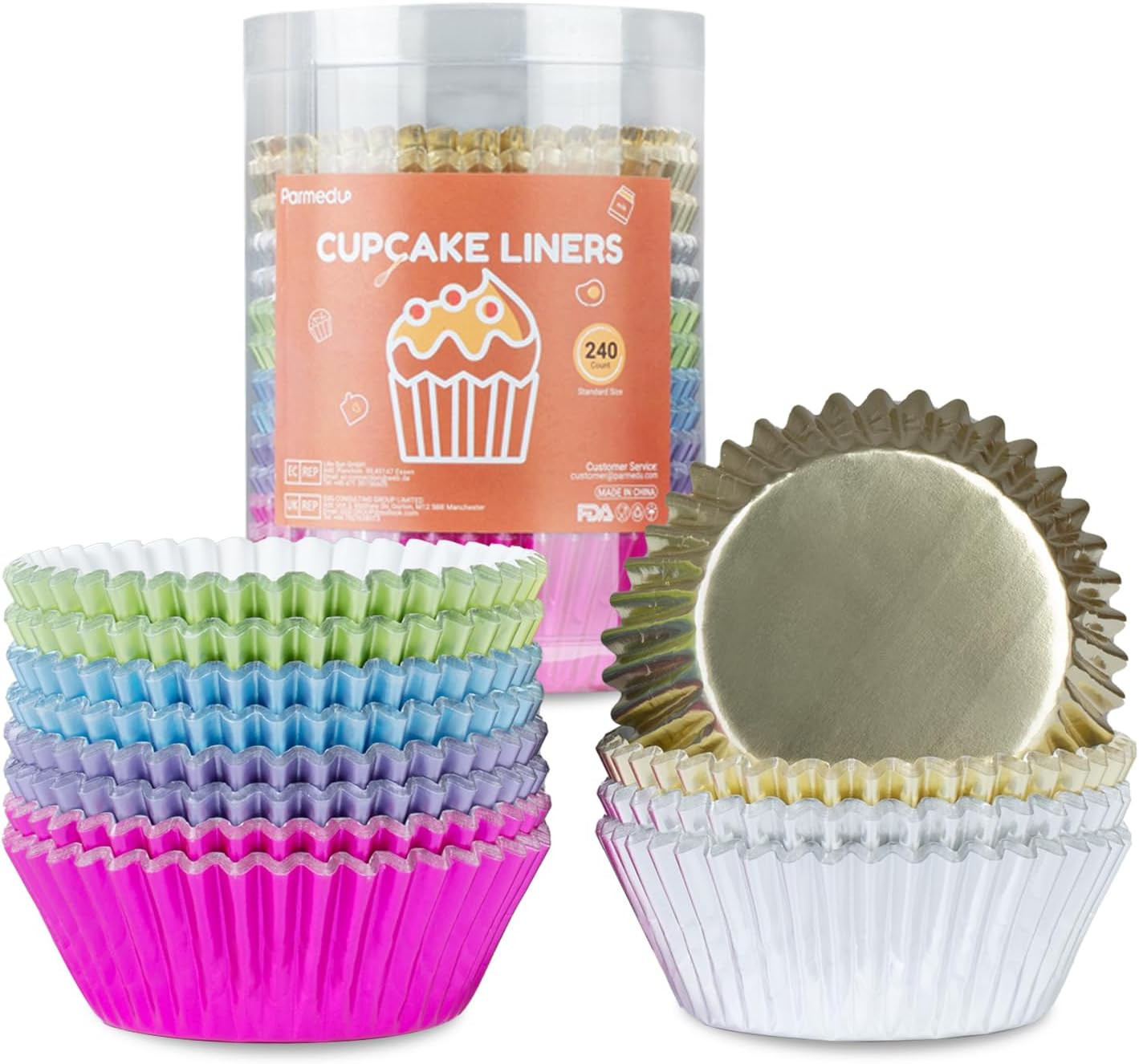 240pcs Metallic Foil Cupcake Liners - Standard Size 2 Inches Paper Muffin Liners