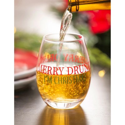 Stemless Wine Glass w/box, 17 OZ, Merry Drunk, I'm Christmas