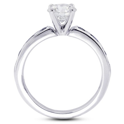 0.93ct D/VS2 Round Natural Certified Diamonds White Gold Classic Side Stone Ring - Picture 19 of 21