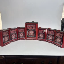 Vintage Marvel Mystery Oil One 1 Gallon Metal Auto Can & 6 QT cans Empty Art