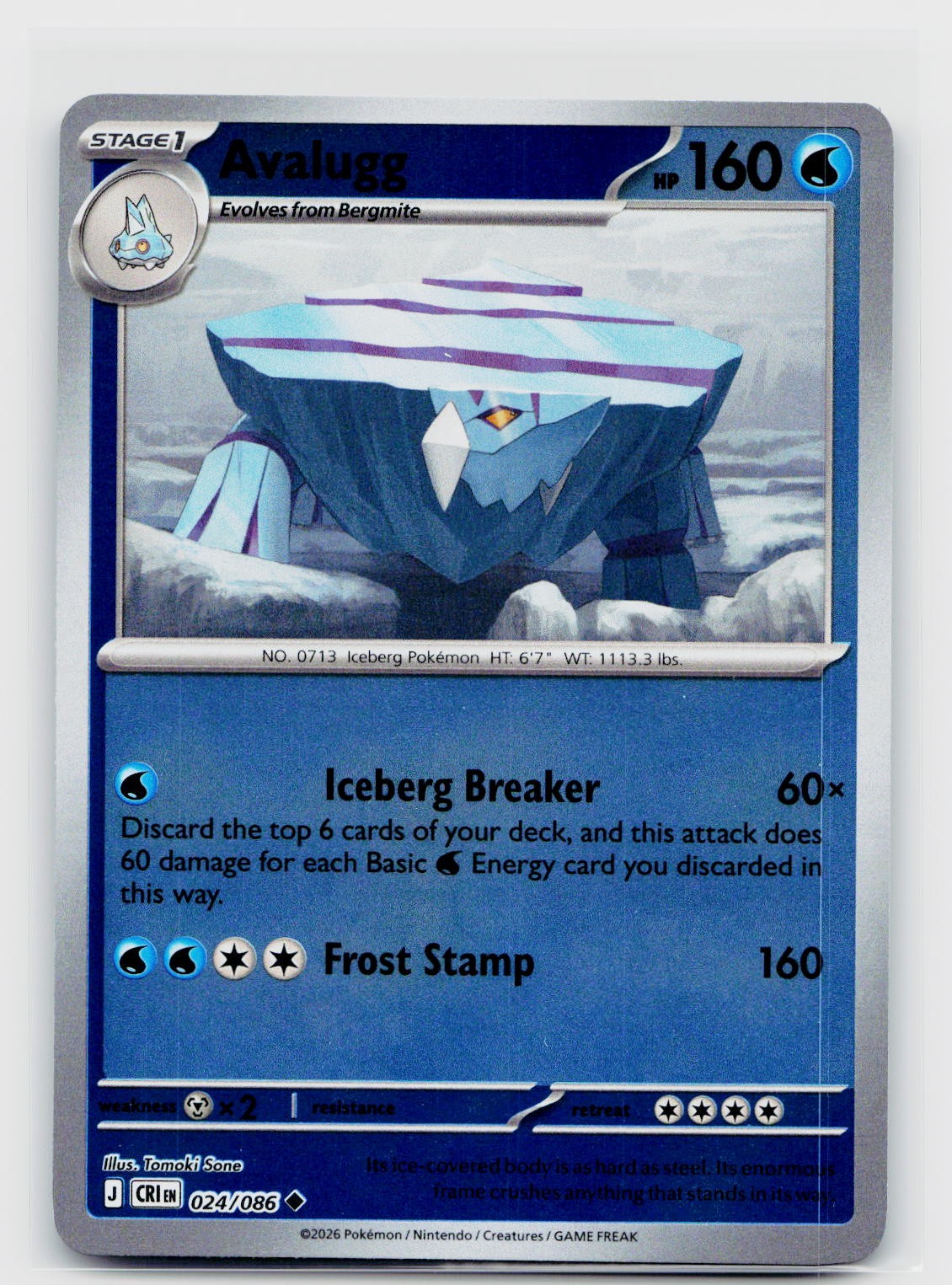 Avalugg Reverse Holo 024/086 ME04: Chaos Rising Uncommon NM