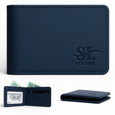 Slim Real Leather Bifold Wallet for Men   RFID Blocking, Minimalist Card  ID