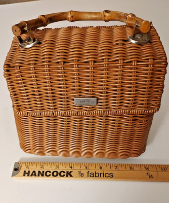 GUESS Wicker Picnic Basket Purse Handbag Bamboo Handle REPAIRED