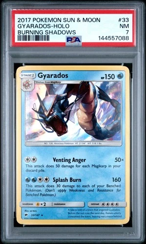 2017 POKEMON SUN & MOON BURNING SHADOWS #33 GYARADOS-HOLO PSA 7