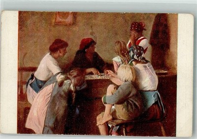38134576 - sign. Jobst Frau legt einer Familie die Karten No. 134 Wahrsagen