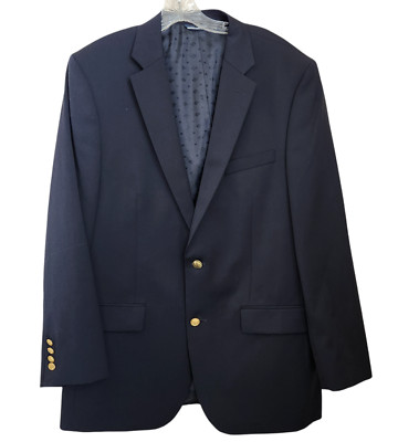 Saddlebred Blazer Sport Jacket Coat Mens 44L Blue Navy Wool Blend Gold Buttons