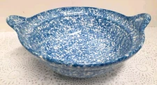 Ceramic Blue & White Splatter Spongware Serving/Pasta Bowl Rounded Handles 5 cup