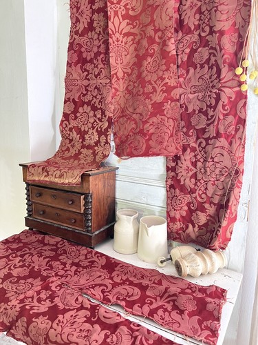 BUNDLE #2 antique CUT DAMASK SILK fabric lot CRAFT arabesques c1900 - Picture 5 of 23