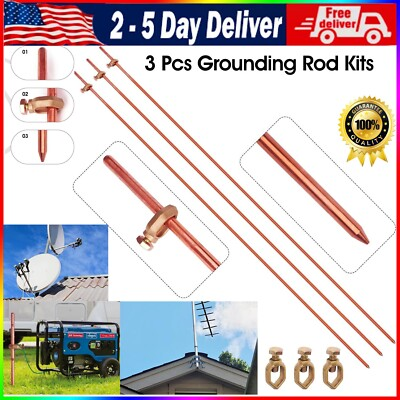 #ad #ad 4FT Electrical Grounding Copper Ground Rod Earthing bar for Electric Fences Sate $51.89