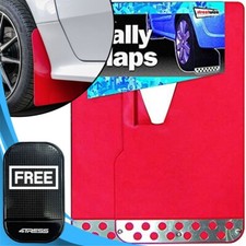 Universal Urban Red With Chrome Plate Rally Look Car Mud Flap Flaps Pair RF2+M