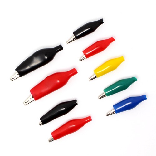 5x Plastic Alligator Clips / Test Probe Leads - Insulated Crocodile Clamps For Electronics