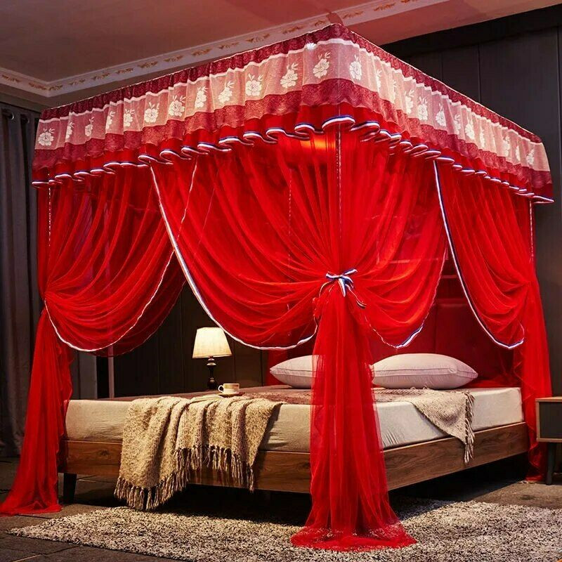 Bed Curtains 4 Corner 3 Side Openings  Canopy Netting