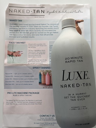 Naked Tan LUXE Spray Tan Solution 20 Minute Rapid Tan 2x 1 Litre Bottles NEW - Picture 3 of 6