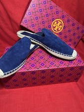 Tory Burch Max Espadrille Slide Flats Navy Blue Kid Suede Size 7.5 W Box
