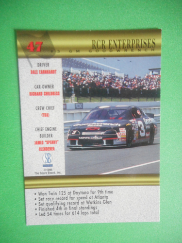 Dale Earnhardt Sr signed 1996 SCORE BOARD #3 RCR ENTERPRISES WC Nascar Card #47 - Picture 3 of 3