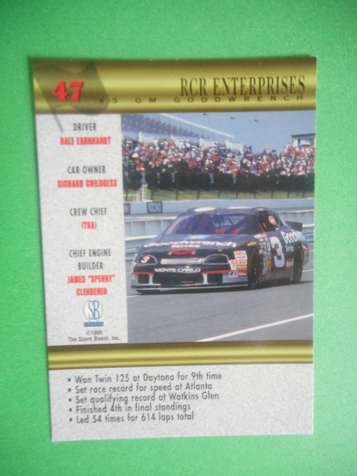 Dale Earnhardt Sr signed 1996 SCORE BOARD #3 RCR ENTERPRISES WC Nascar Card #47 - Image 3 of 3