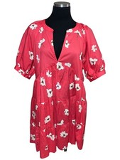 Universal Thread Puff Sleeve Floral Tiered Babydoll Dress Sz L Coral Beach Boho