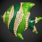 New Swarovski Crystal Fish Brooch, Tropical Angelfish, Green Enamel Pin